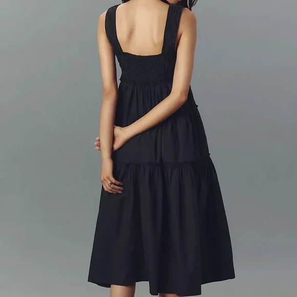 Anthropologie Helena Square-Neck Smocked Tiered Midi Dress - Picture 3 of 4